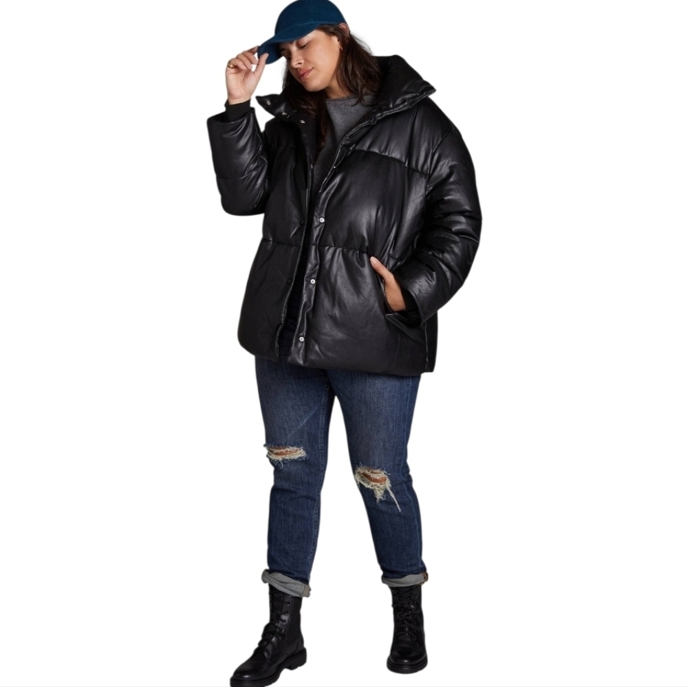 Avec Les Filles Faux Leather Puffer Jacket 3X Black Oversized Plus Size